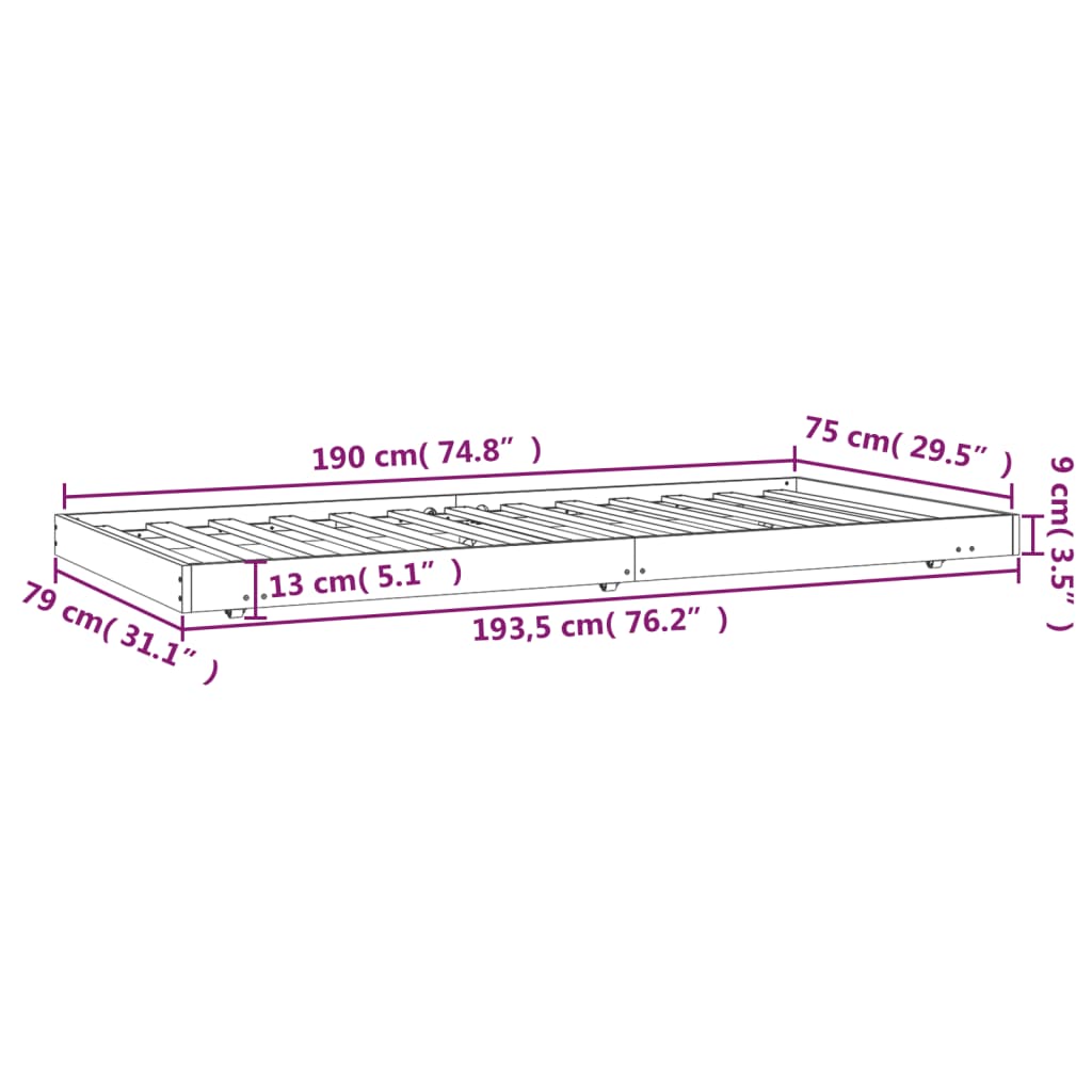 Bedframe massief grenenhout 75x190 cm 75 x 190 cm Naturel