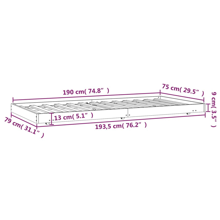 Bedframe massief grenenhout 75x190 cm 75 x 190 cm Naturel