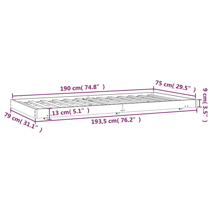 Bedframe massief grenenhout wit 75x190 cm 75 x 190 cm Wit