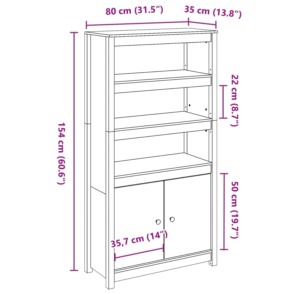 Hoge Kast 80X35X154 Cm Massief Grenenhout Naturel