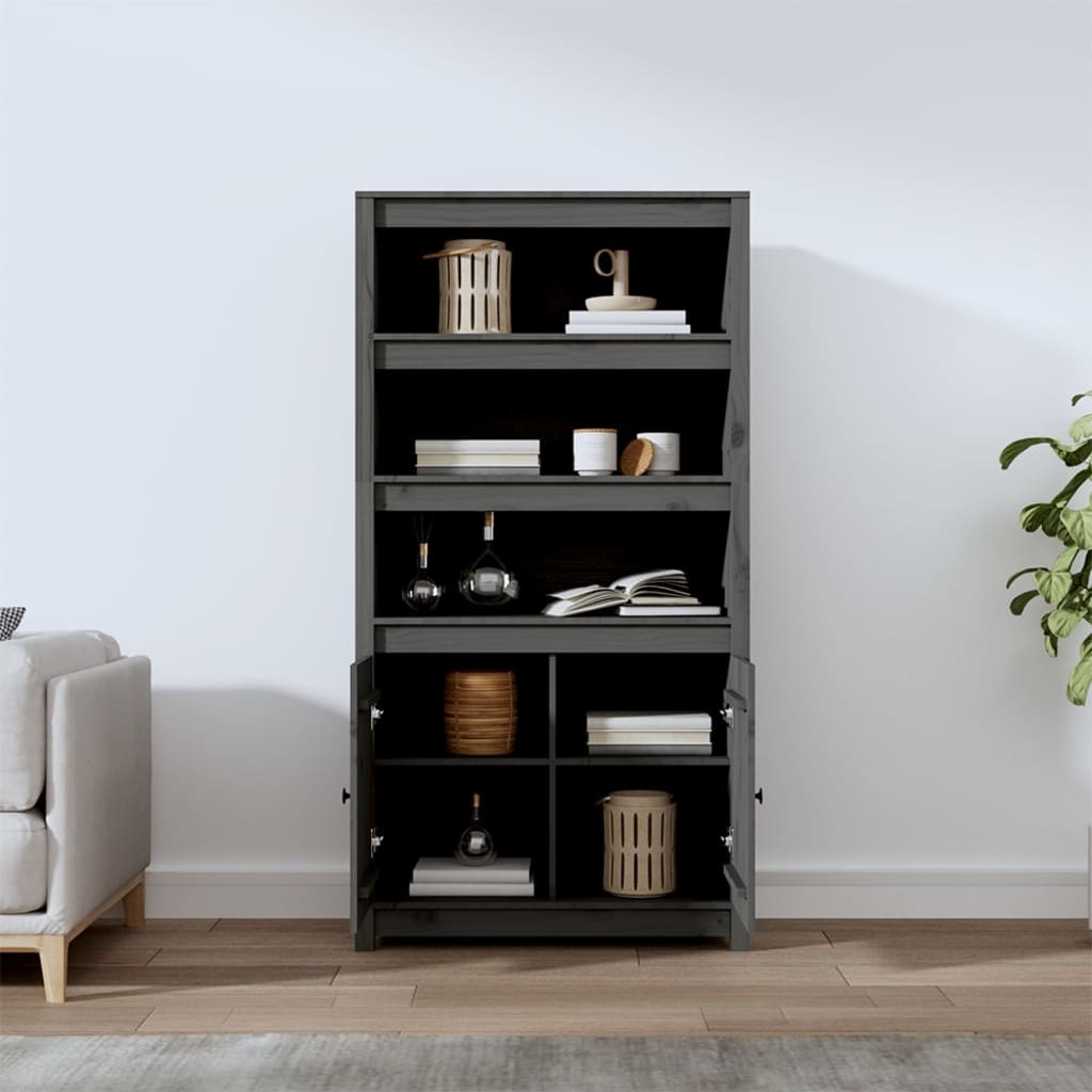 Hoge Kast 80X35X154 Cm Massief Grenenhout Grijs