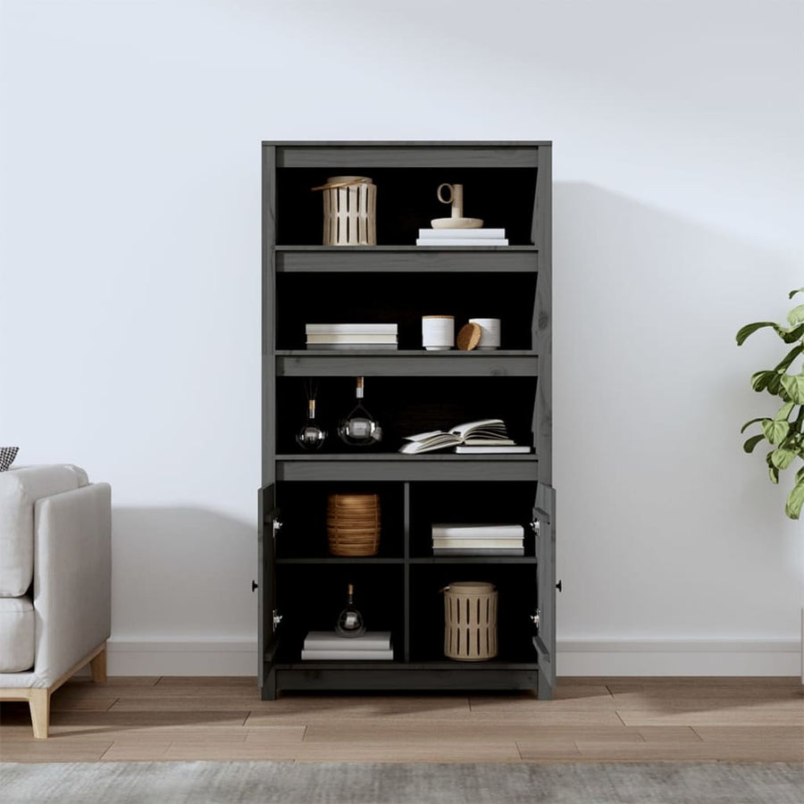 Hoge Kast 80X35X154 Cm Massief Grenenhout Grijs