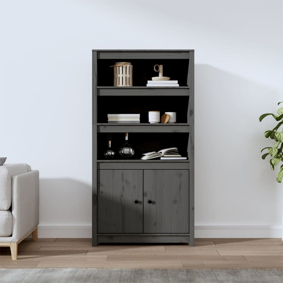 Hoge Kast 80X35X154 Cm Massief Grenenhout Grijs