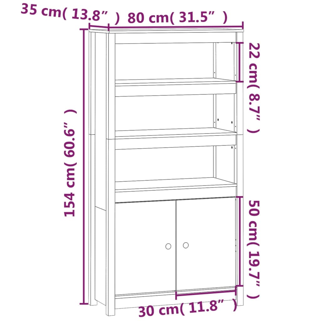 Hoge Kast 80X35X154 Cm Massief Grenenhout Honingbruin