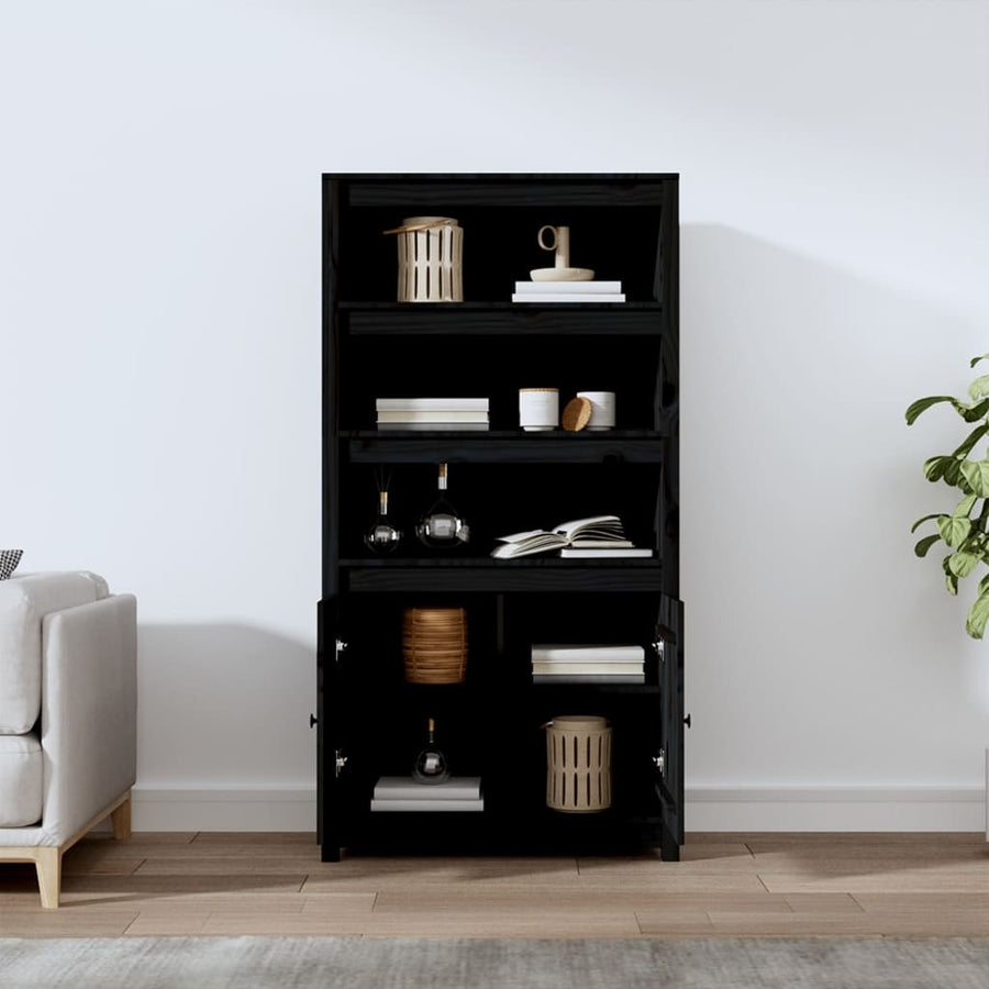 Hoge Kast 80X35X154 Cm Massief Grenenhout Zwart