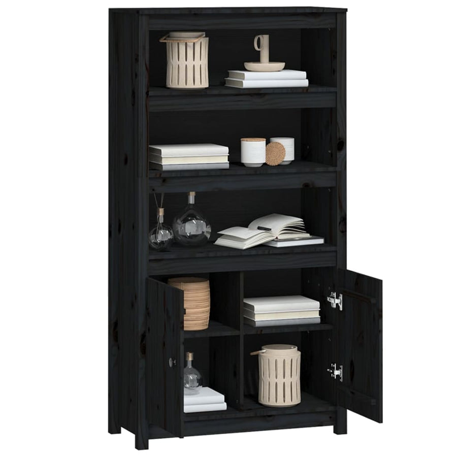 Hoge Kast 80X35X154 Cm Massief Grenenhout Zwart
