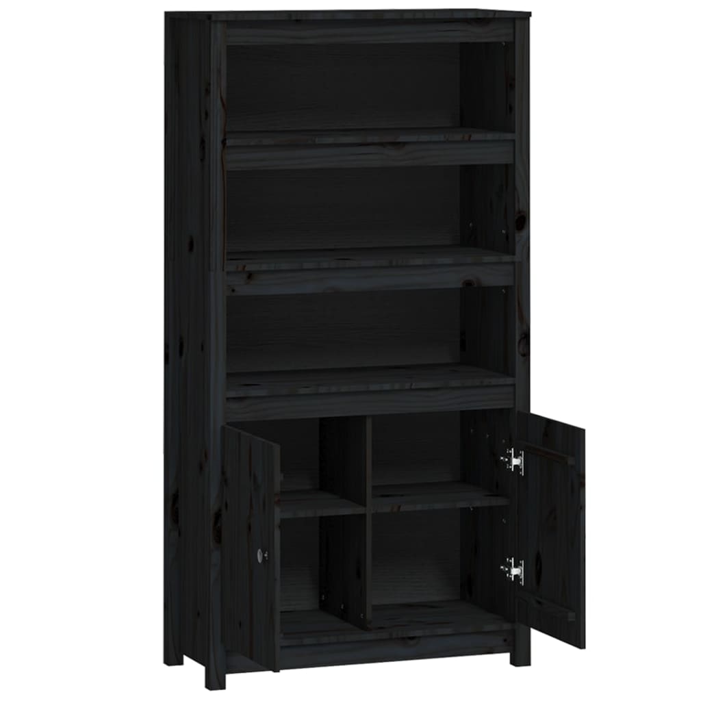 Hoge Kast 80X35X154 Cm Massief Grenenhout Zwart
