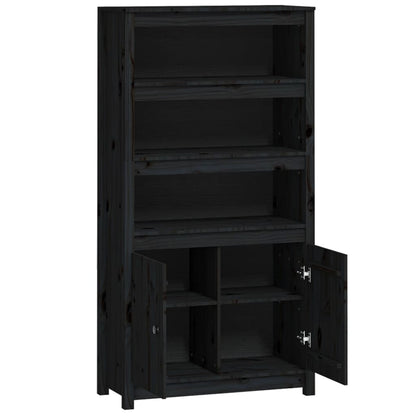 Hoge Kast 80X35X154 Cm Massief Grenenhout Zwart