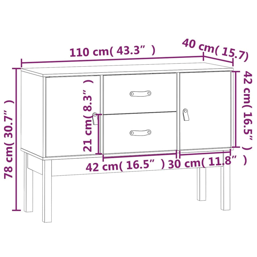 Dressoir 110X40X78 Cm Massief Grenenhout Grijs