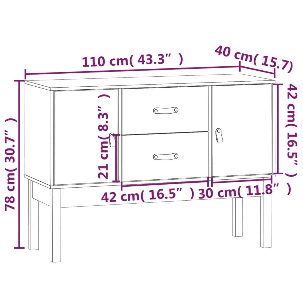 Dressoir 110X40X78 Cm Massief Grenenhout Zwart