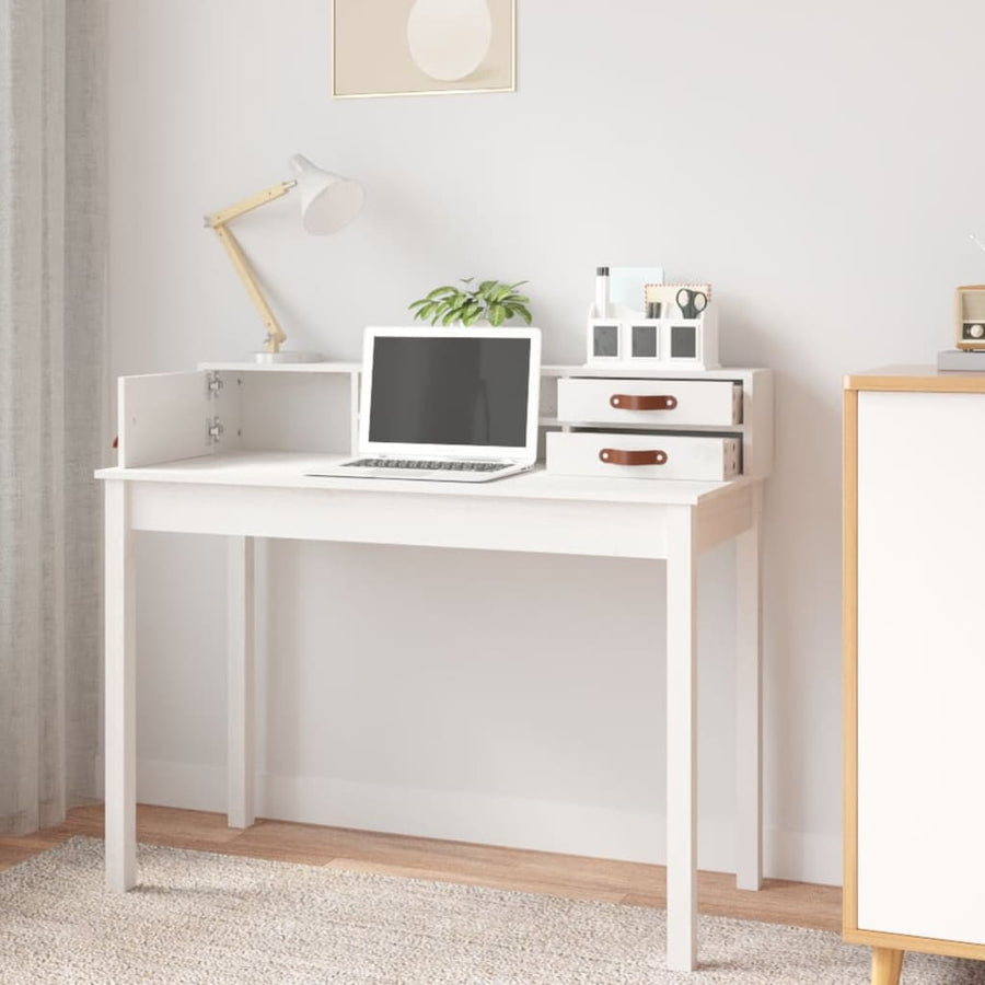 Bureau 110X50X93 Cm Massief Grenenhout Wit