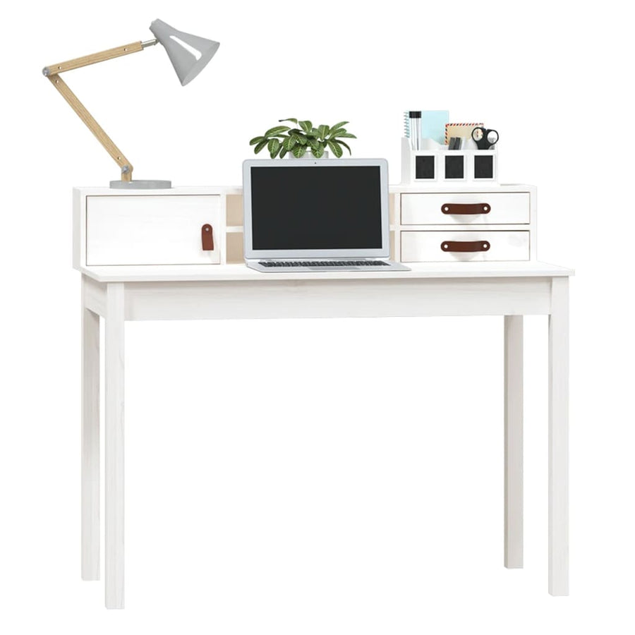 Bureau 110X50X93 Cm Massief Grenenhout Wit