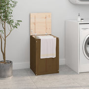 Wasmand massief grenenhout 44x44x66 cm honingbruin