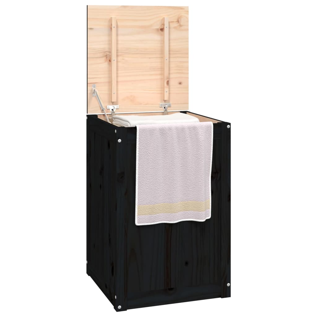 Wasmand 44x44x66 cm massief grenenhout zwart