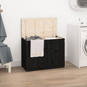 Wasmand massief grenenhout 88,5x44x66 cm zwart