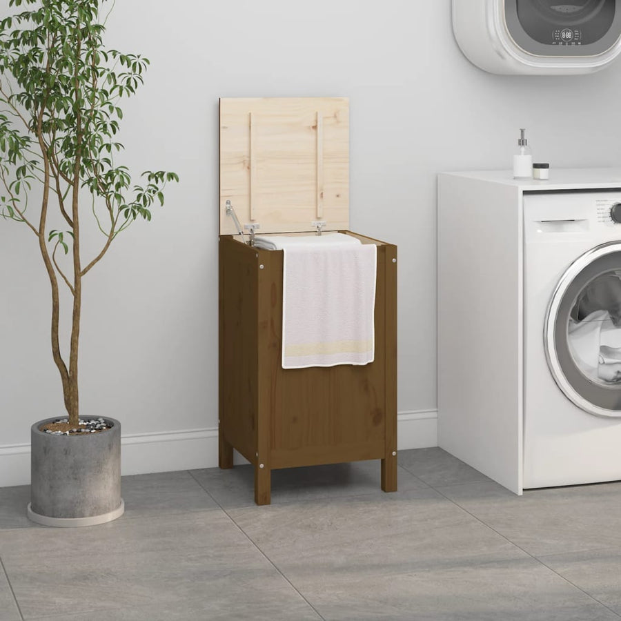 Wasmand 44x44x76 cm massief grenenhout honingbruin