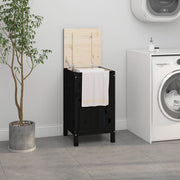 Wasmand massief grenenhout 44x44x76 cm zwart