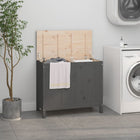 Wasmand massief grenenhout grijs 88,5x44x76 cm