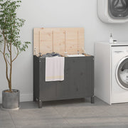 Wasmand massief grenenhout grijs 88,5x44x76 cm