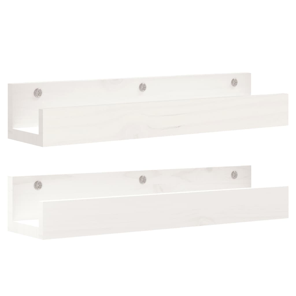 Wandschappen 2 st 50x12x9 cm massief grenenhout wit
