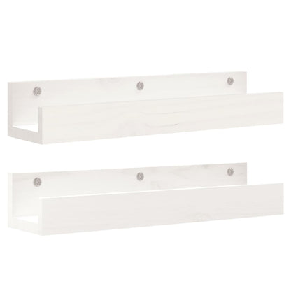 Wandschappen 2 st 50x12x9 cm massief grenenhout wit