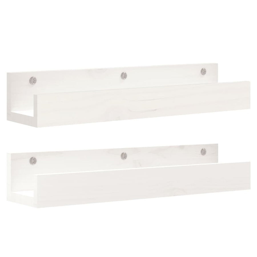 Wandschappen 2 st 50x12x9 cm massief grenenhout wit