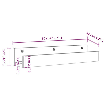 Wandschappen 2 st 50x12x9 cm massief grenenhout wit