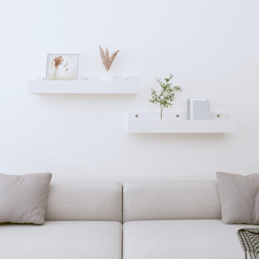 Wandschappen 2 st 50x12x9 cm massief grenenhout wit