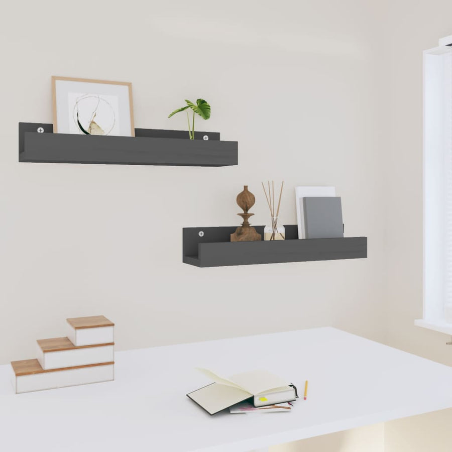 Wandschappen 2 St 50X12X9 Cm Massief Grenenhout Grijs