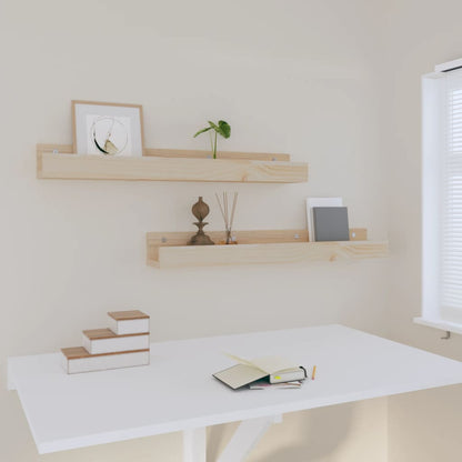 Wandschappen 2 St 80X12X9 Cm Massief Grenenhout 80 x 12 x 9 cm Naturel