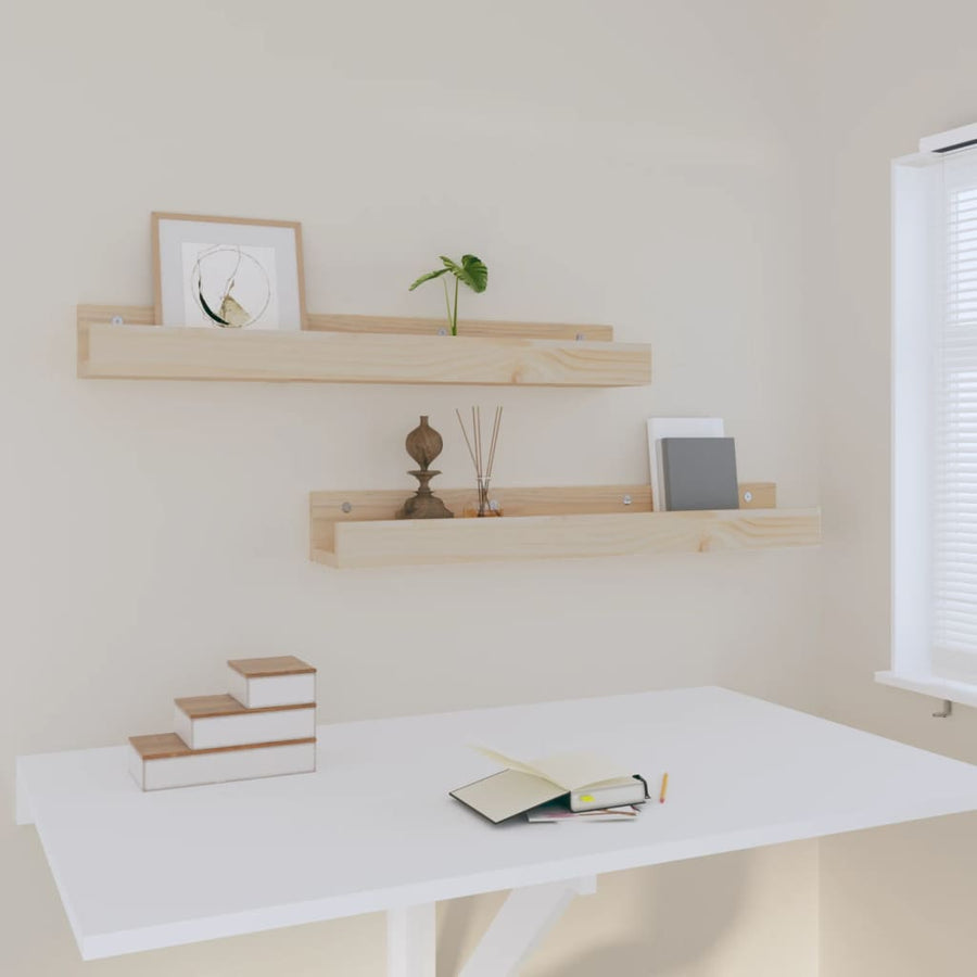 Wandschappen 2 St 80X12X9 Cm Massief Grenenhout 80 x 12 x 9 cm Naturel