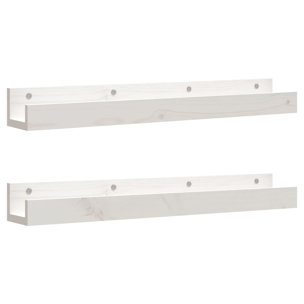 Wandschappen 2 st 80x12x9 cm massief grenenhout wit