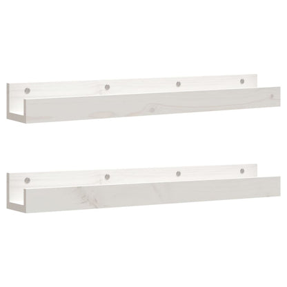 Wandschappen 2 st 80x12x9 cm massief grenenhout wit