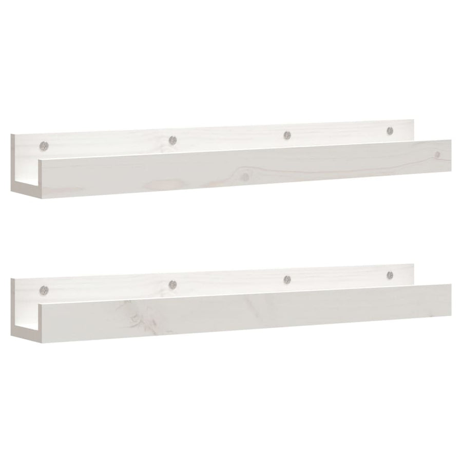 Wandschappen 2 st 80x12x9 cm massief grenenhout wit