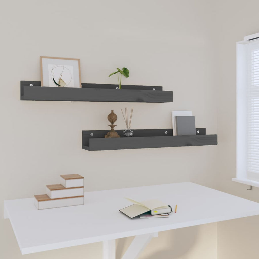 Wandschappen 2 St 80X12X9 Cm Massief Grenenhout Grijs