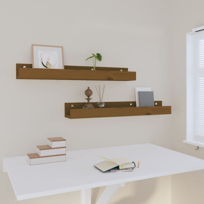 Wandschappen 2 St 80X12X9 Cm Massief Grenenhout Honingbruin