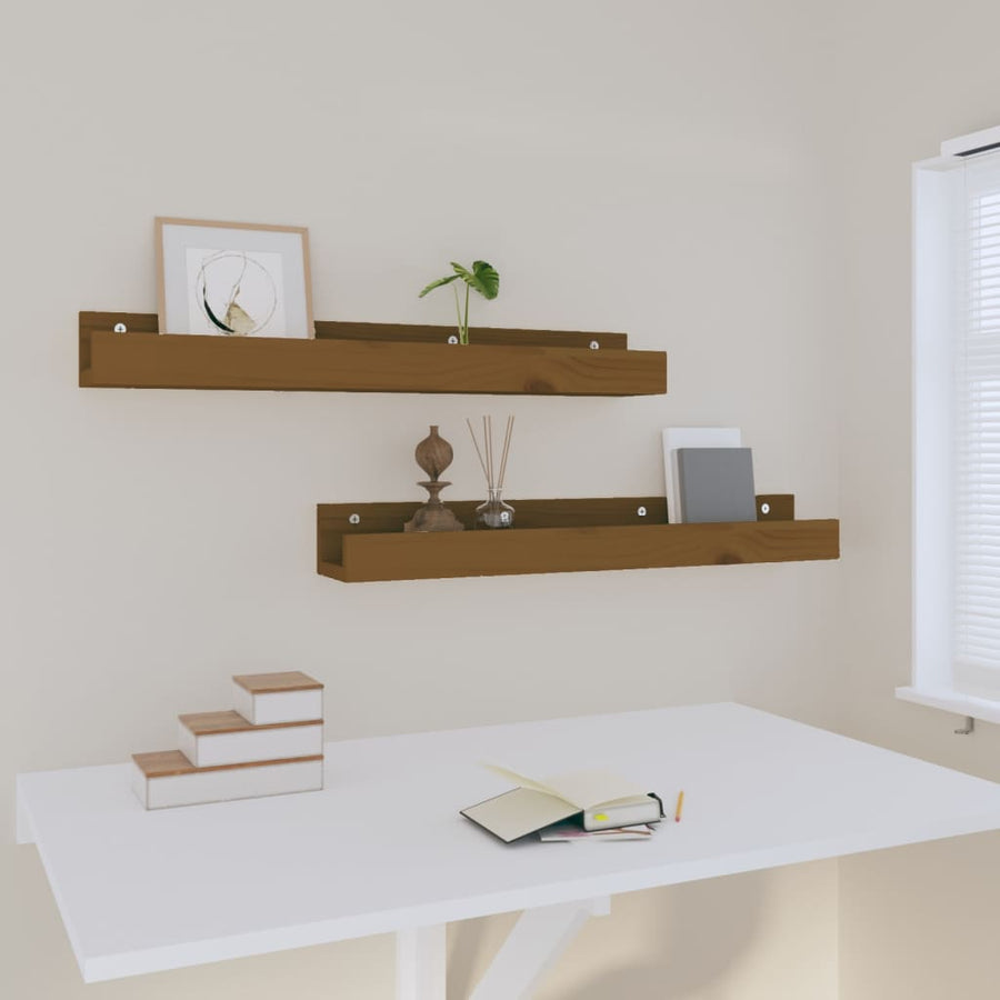 Wandschappen 2 St 80X12X9 Cm Massief Grenenhout Honingbruin
