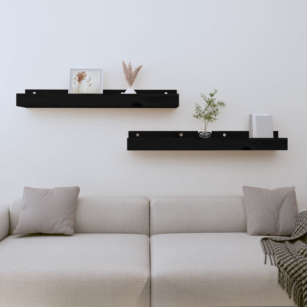 Wandschappen 2 St 80X12X9 Cm Massief Grenenhout Zwart