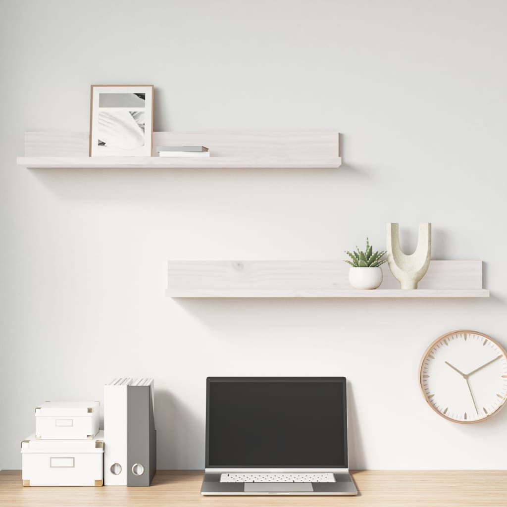 Wandkasten 2 st 80x11x9 cm massief grenenhout wit