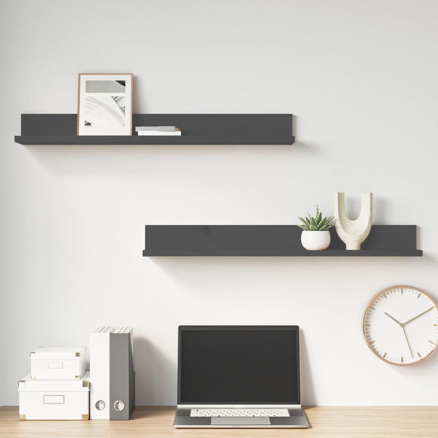 Wandkasten 2 St 80X11X9 Cm Massief Grenenhout Grijs