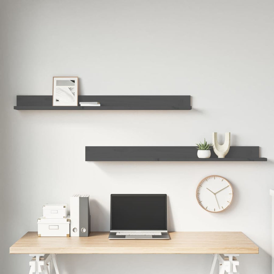 Wandkasten 2 St 110X11X9 Cm Massief Grenenhout Grijs
