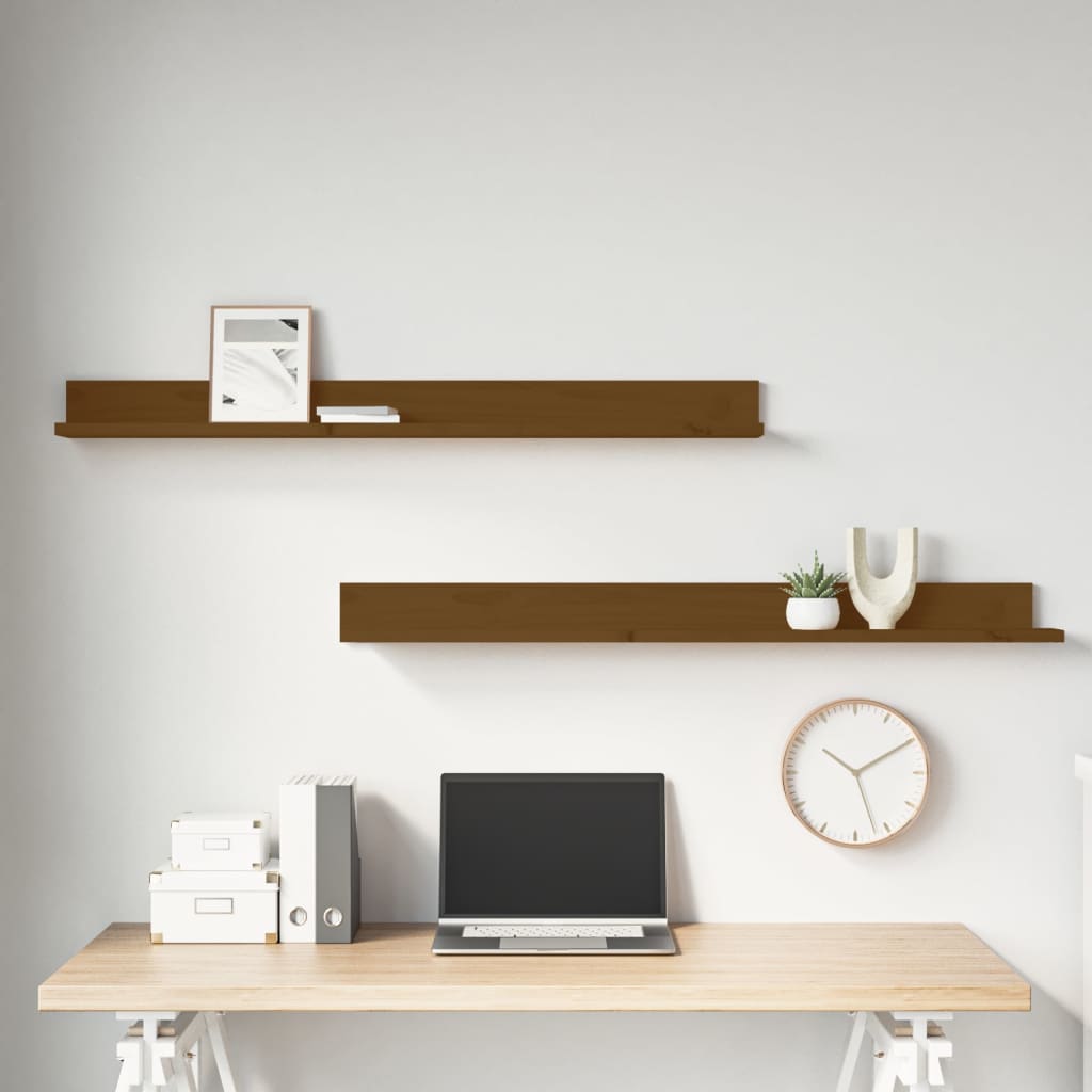 Wandkasten 2 st 110x11x9 cm massief grenenhout honingbruin