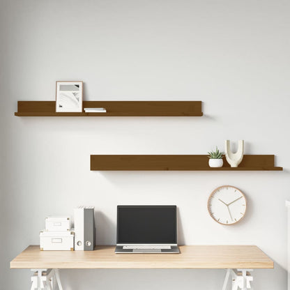 Wandkasten 2 st 110x11x9 cm massief grenenhout honingbruin