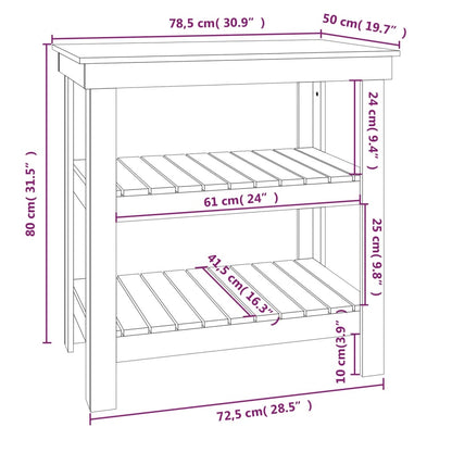 Werkbank 78,5X50X80 Cm Massief Grenenhout 78.5 x 50 x 80 cm Wit