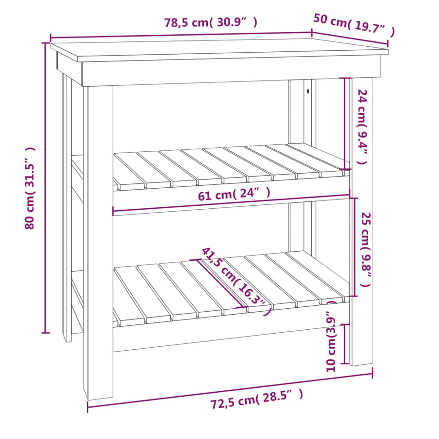 Werkbank 78,5x50x80 cm massief grenenhout grijs 78.5 x 50 x 80 cm Grijs