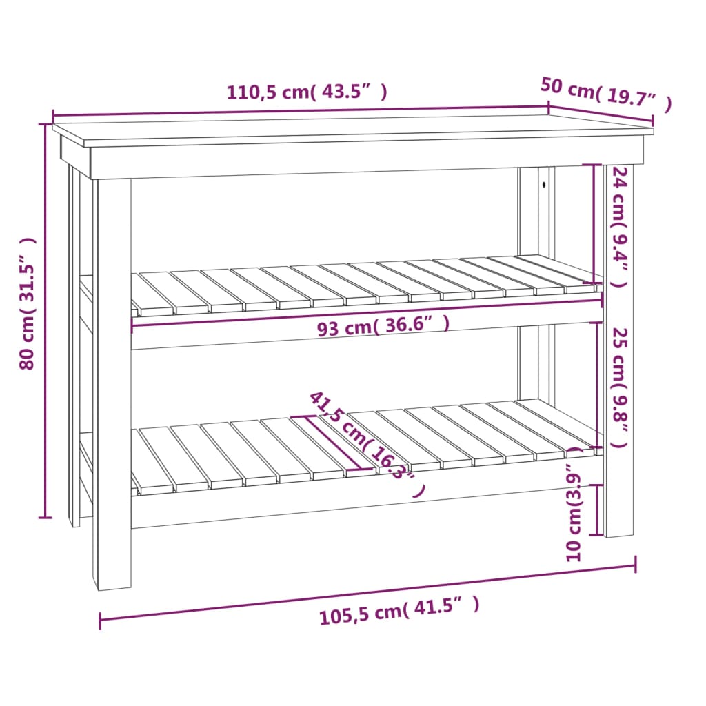 Werkbank 0,5X50X80 Cm Massief Grenenhout 110.5 x 50 x 80 cm Naturel
