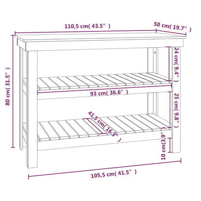 Werkbank 0,5X50X80 Cm Massief Grenenhout 110.5 x 50 x 80 cm Naturel