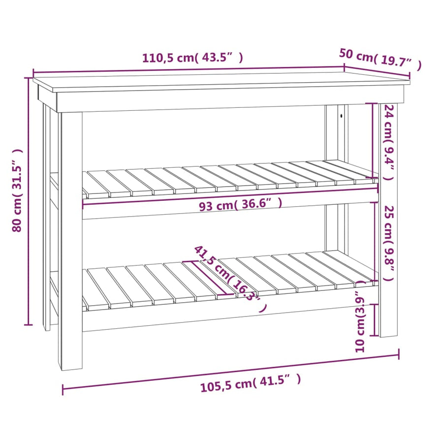 Werkbank 110,5x50x80 cm massief grenenhout wit 110.5 x 50 x 80 cm Wit