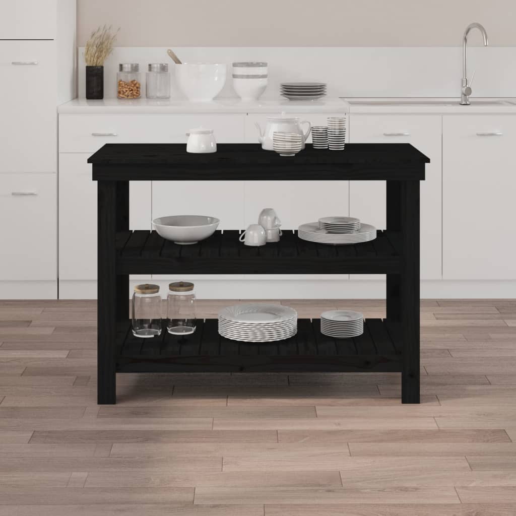 werkbank 110,5x50x80 cm massief grenenhout zwart 110.5 x 50 x 80 cm Zwart