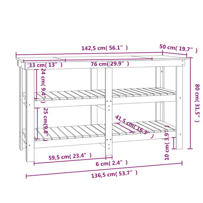 Werkbank 142,5x50x80 cm massief grenenhout wit 142.5 x 50 x 80 cm Wit